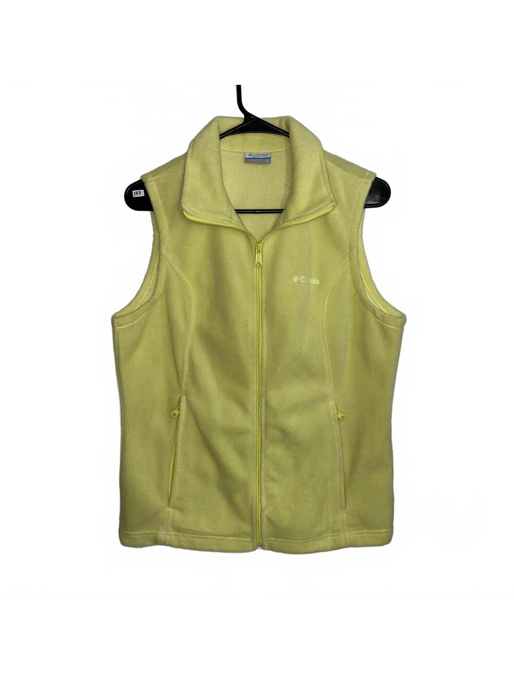 Columbia Fleece Vest Medium Lime Yellow Full Zip Sleeveless Outdoor Layer